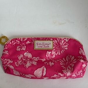 Lilly Pulitzer for Estée Lauder Cosmetic‎ Pink Floral Zip Bag w/ Pink Interior